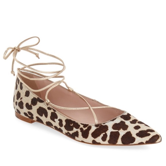 Kate Spade Genie Calf Hair Lace Up Flats in Blush Napa/Leopard Print - Picture 7 of 7